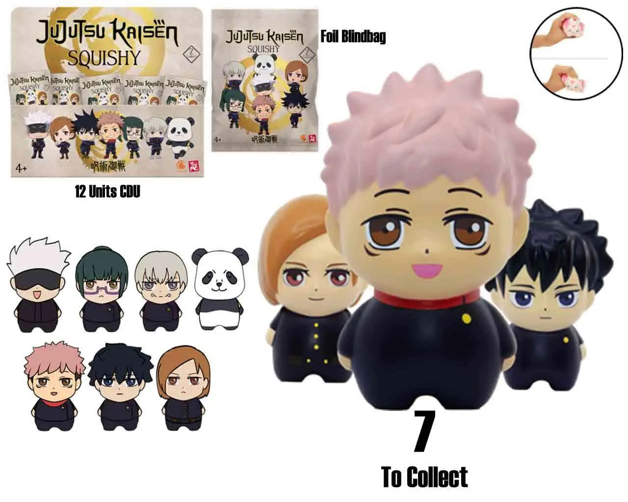 JUJUTSU KAISEN - FOAM SQUISHY - BLIND BAGS COUNTER DISPLAY (12 UNITS)