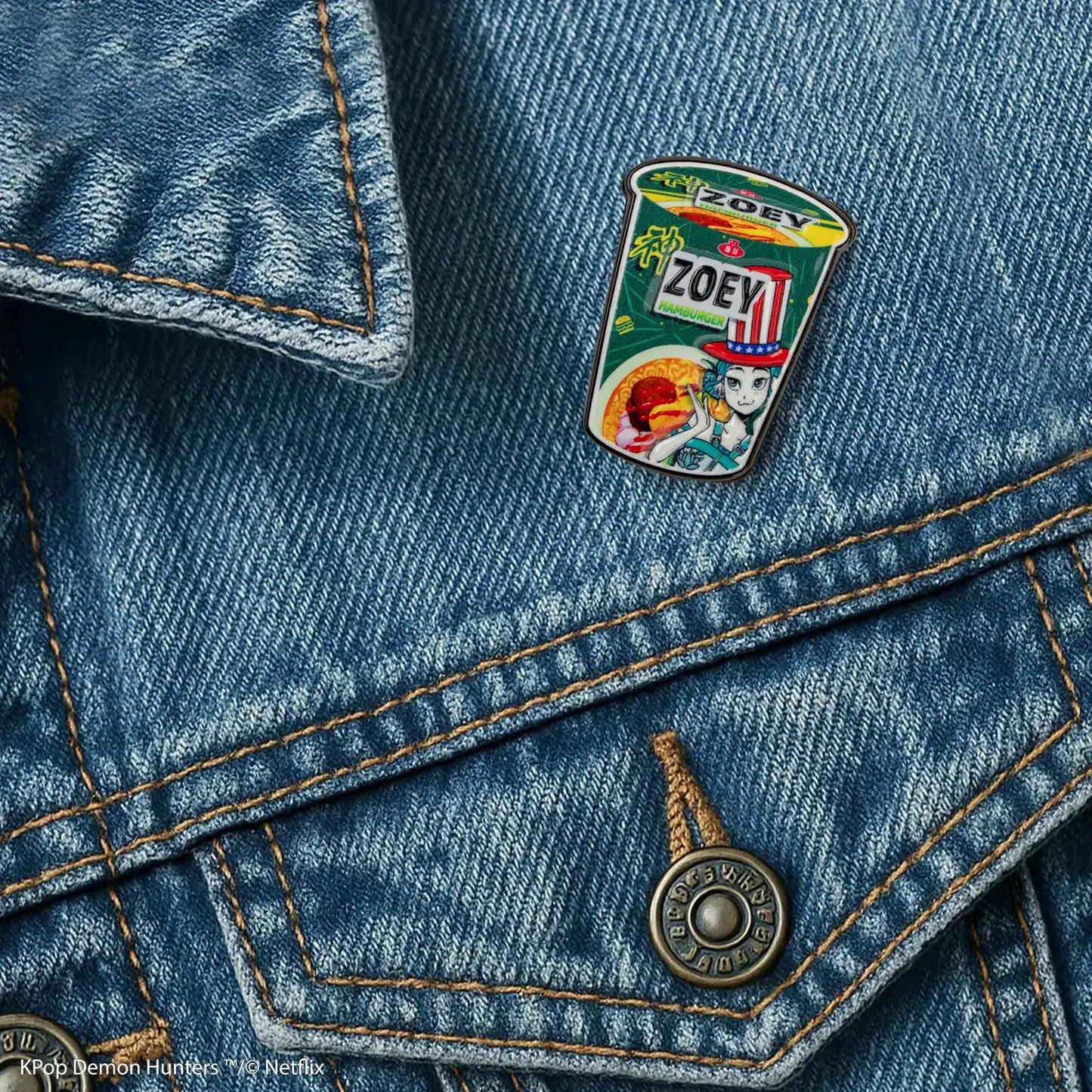 KPOP DEMON HUNTERS ZOEY HAMBURGER NOODLES PIN
