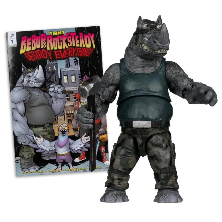 TEENAGE MUTANT NINJA TURLES 5IN FIGURE WITH COMIC WV2 ROCKSTEADY