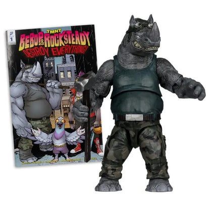 TEENAGE MUTANT NINJA TURLES 5IN FIGURE WITH COMIC WV2 ROCKSTEADY