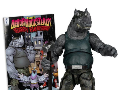 TEENAGE MUTANT NINJA TURLES 5IN FIGURE WITH COMIC WV2 ROCKSTEADY