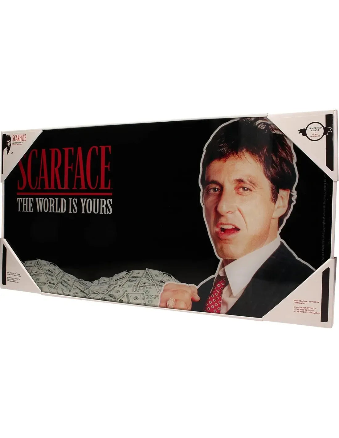 SCARFACE THE WORLD IS YOURS BLACK BACKGROUND 60x30 CM GLASS POSTER