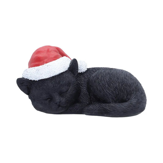 BLACK CAT SLEEPING WITH SANTA HAT FIGURE