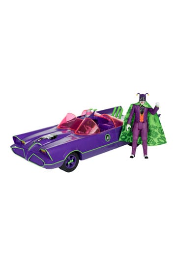 Action figure retrò DC con veicolo Batman 66 Batmobil con Joker (etichetta oro)