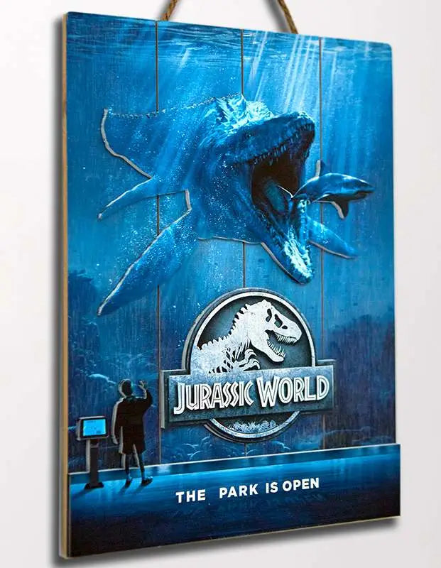 JURASSIC WORLD MOSSA WOODEN POSTER
