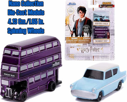 HARRY POTTER FORD ANGLIA &amp; KNIGHT BUS NANO DIE-CAST MODEL SET