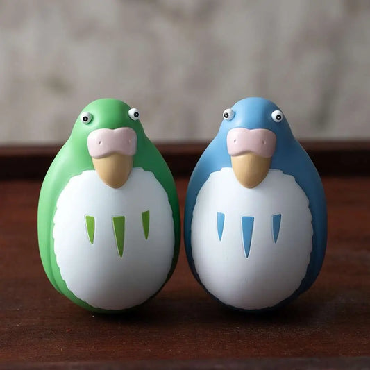THE BOY AND THE HERON BLUE &amp; GREEN PARAKEET TWO PACK ROLY POLY FIGURINE