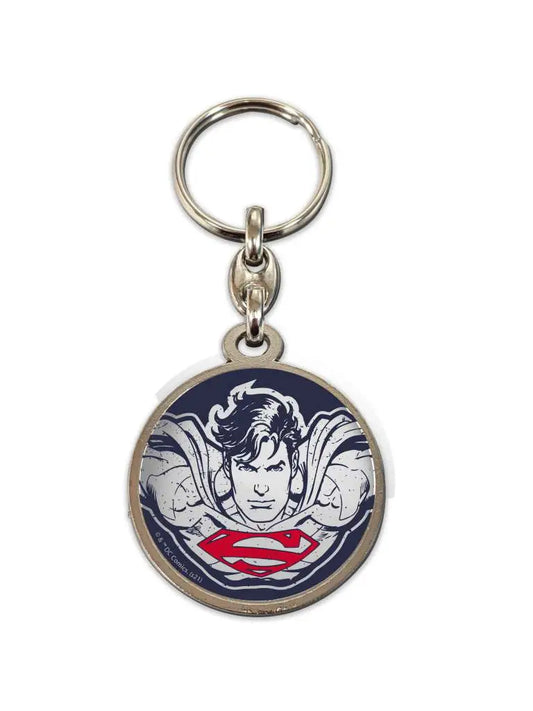 DC SUPERMAN FACE ROUND METAL KEYCHAIN