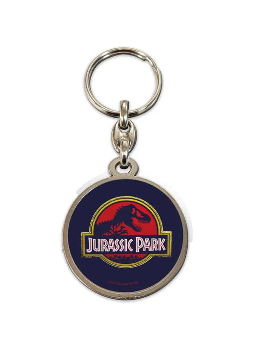 JURASSIC PARK MOVIE LOGO ROUND METAL KEYCHAIN
