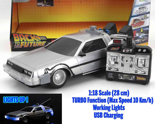 BACK TO THE FUTURE PART 1 1982 TIME MACHINE DELOREAN REMOTE CONTROL 1/16 DIE-CAST MODEL